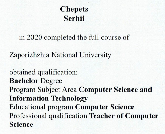 Bachelor's Degree Certificate preview